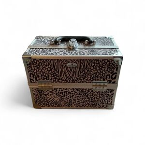 Animal Print Foldable Hard Train Makeup Beauty Case Lock & Key Included